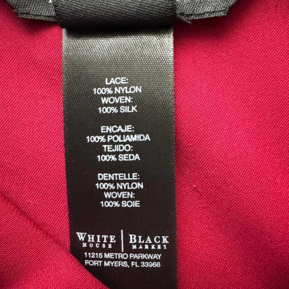 WHBM 100%‎ Silk Top XS Tunic Length Burgundy Delicate Lace Cap Sleeve Keyhole
